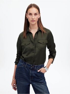 NWT Madewell Western Shirt Linen Blend Mossy Umber Green Size 8
